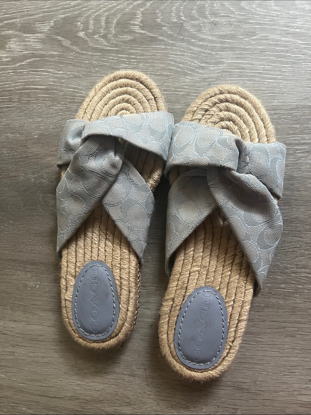 Coach Light Gray Signature Canvas Knot Espadrille Slide Sandals